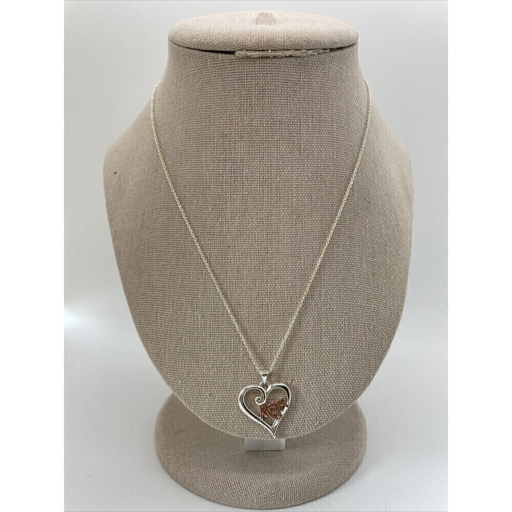 Mom Two Tone Silver And Rose Gold Tone Heart Necklace Mothers Day Gift Birthday